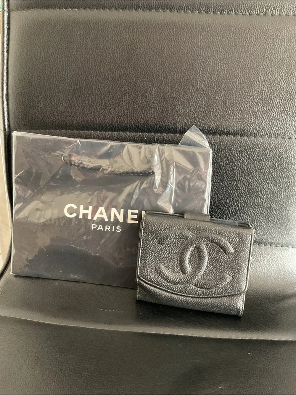 CHANEL Black Caviar Leather Small Wallet with CC Logo